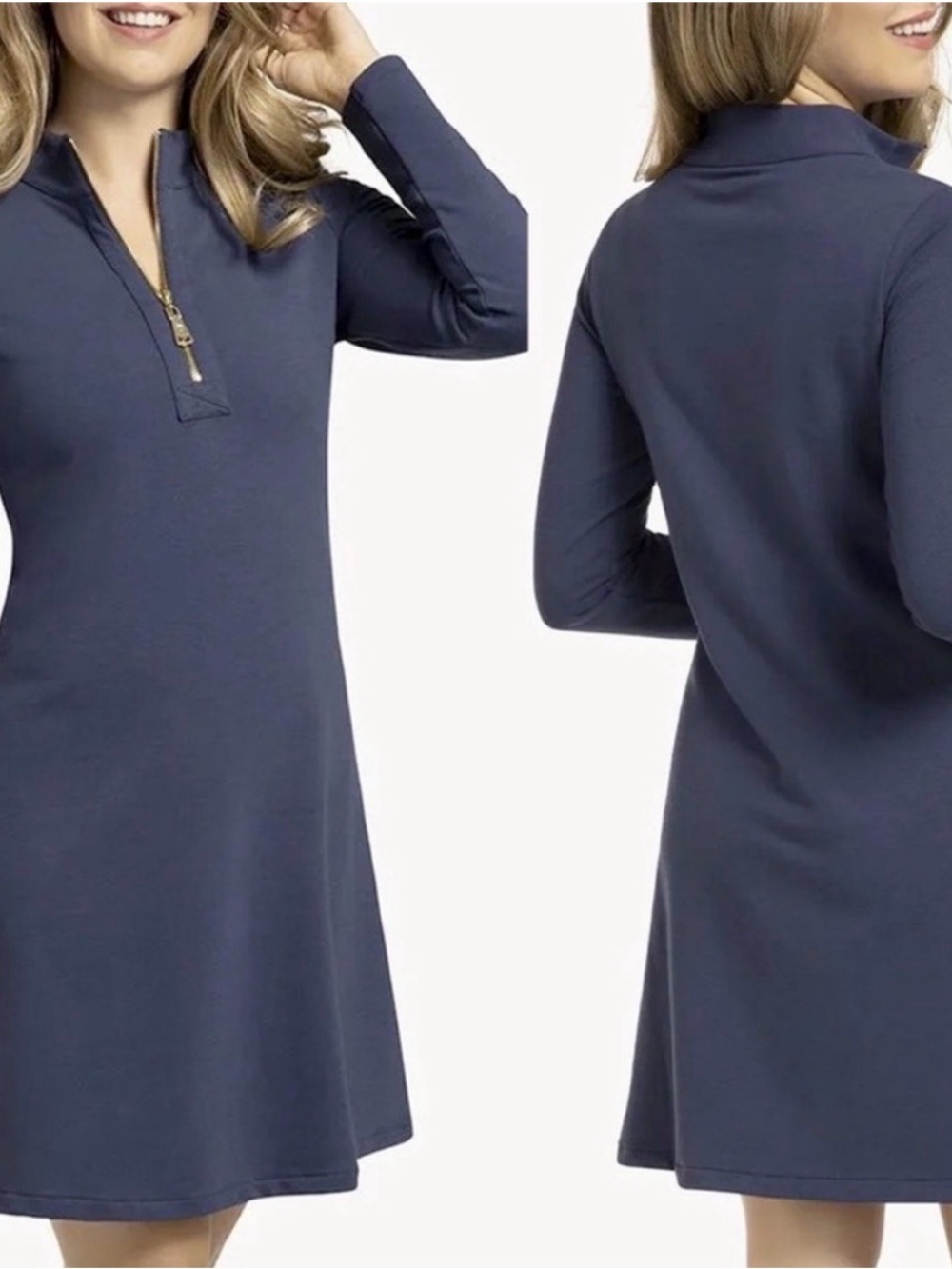 Spartina:Vineyard Vines Women's Navy Quarter-Zip Swing Dress
